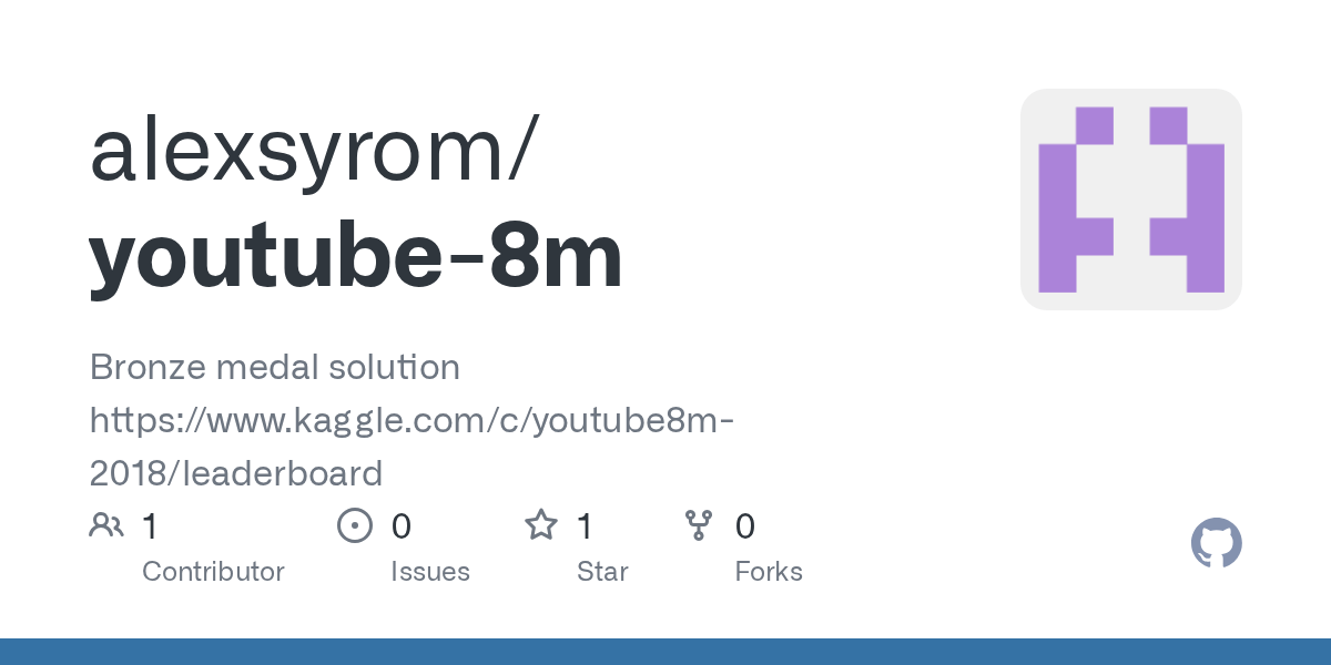 GitHub alexsyrom/youtube8m Bronze medal solution https//www.kaggle