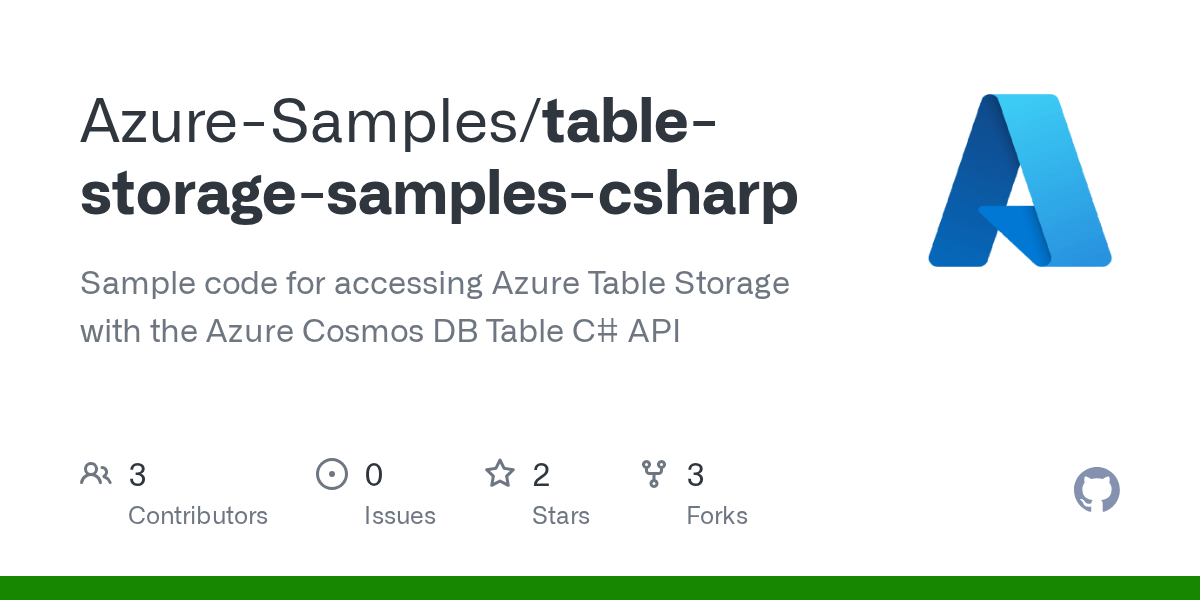 GitHub AzureSamples/tablestoragesamplescsharp Sample code for