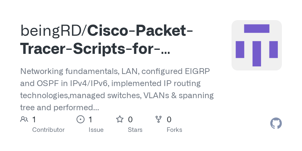 GitHub beingRD/CiscoPacketTracerScriptsforRoutingSwitching