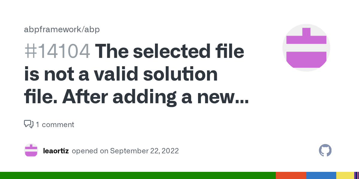 The selected file is not a valid solution file. After adding a new