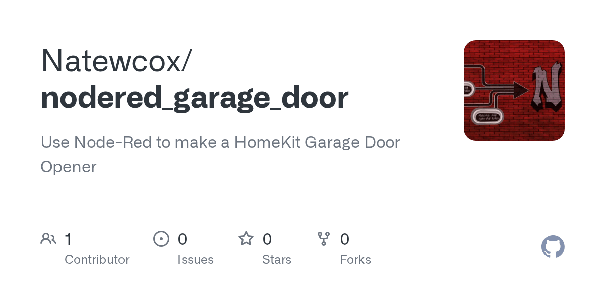 GitHub Natewcox/nodered_garage_door Use NodeRed to make a HomeKit