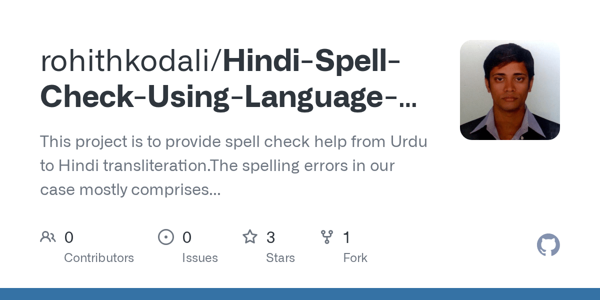 GitHub rohithkodali/HindiSpellCheckUsingLanguageModelling This