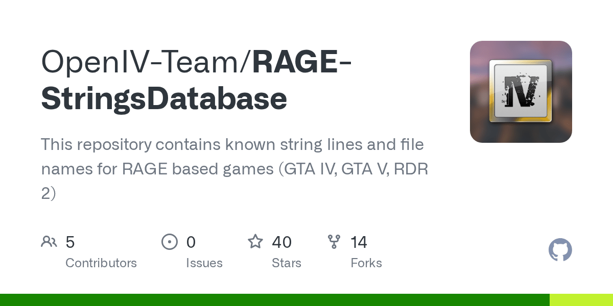 GitHub OpenIVTeam/RAGEStringsDatabase This repository contains