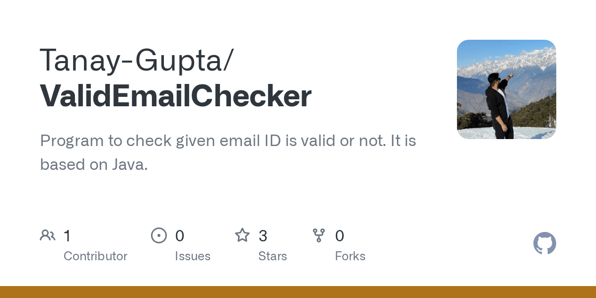 GitHub TanayGupta/ValidEmailChecker Program to check given email ID
