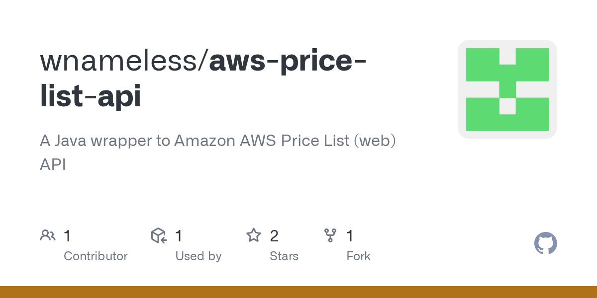 GitHub wnameless/awspricelistapi A Java wrapper to Amazon AWS Price List (web) API
