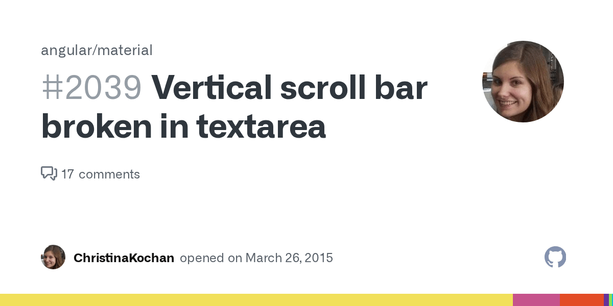 Vertical scroll bar broken in textarea · Issue 2039 · angular/material