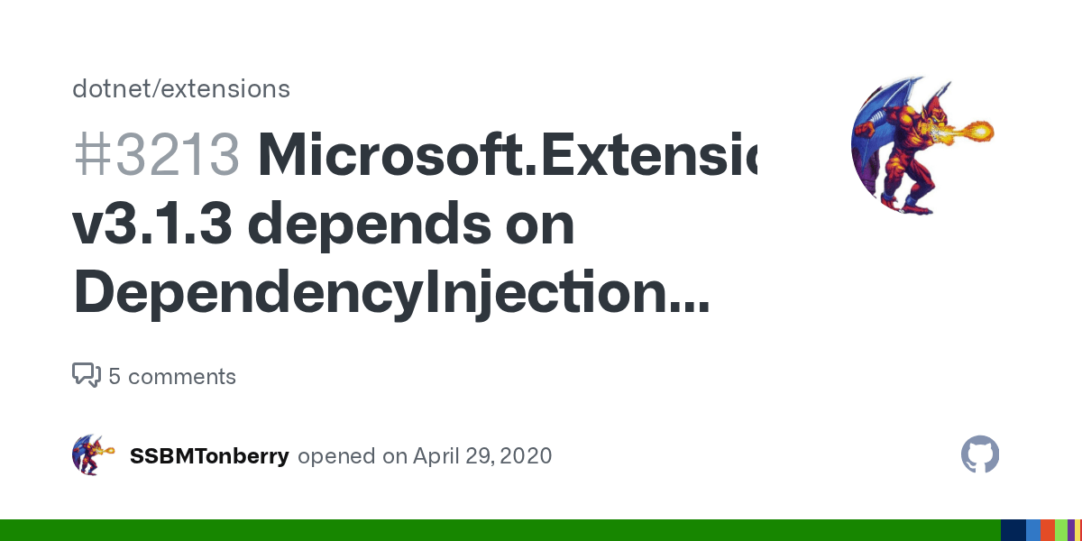 Microsoft.Extensions.Logging v3.1.3 depends on DependencyInjection v3.1