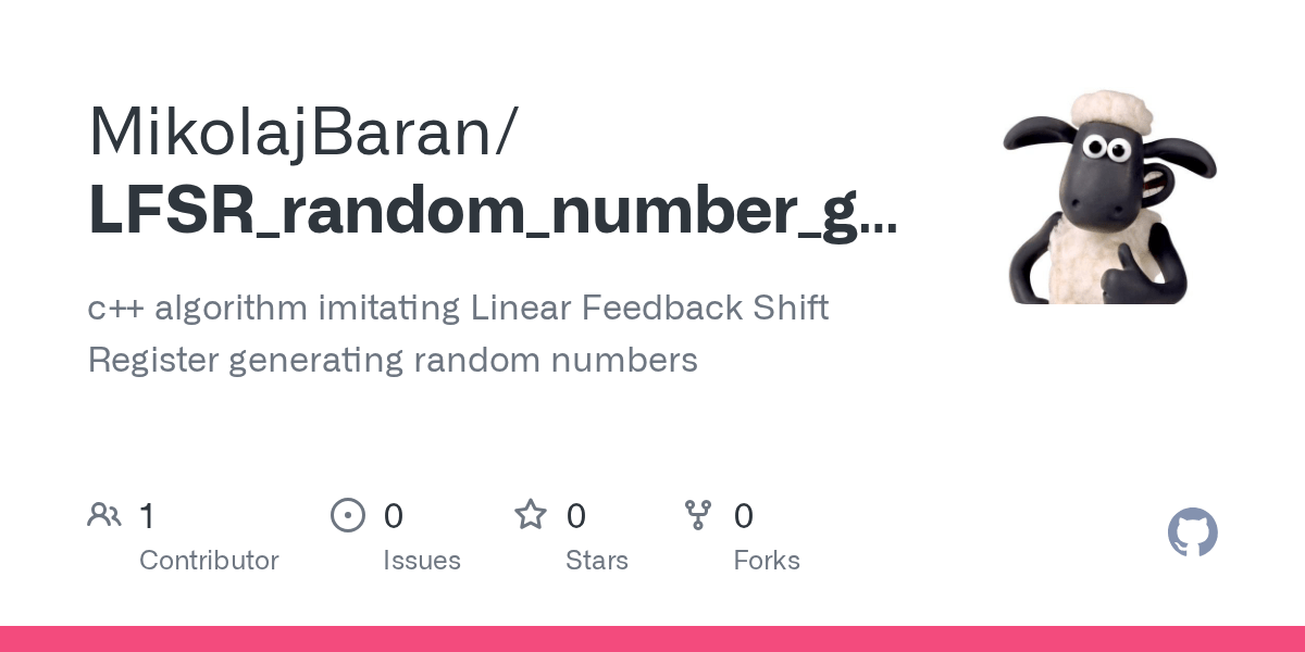 GitHub MikolajBaran/LFSR_random_number_generator c++ algorithm