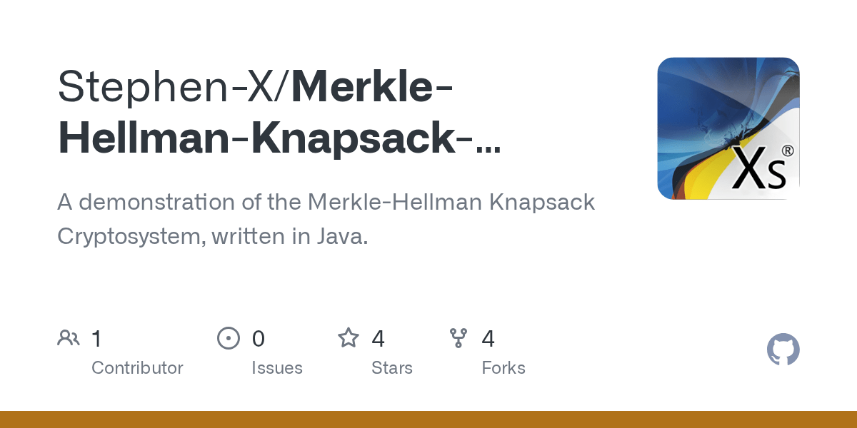GitHub StephenX/MerkleHellmanKnapsackCryptosystem A