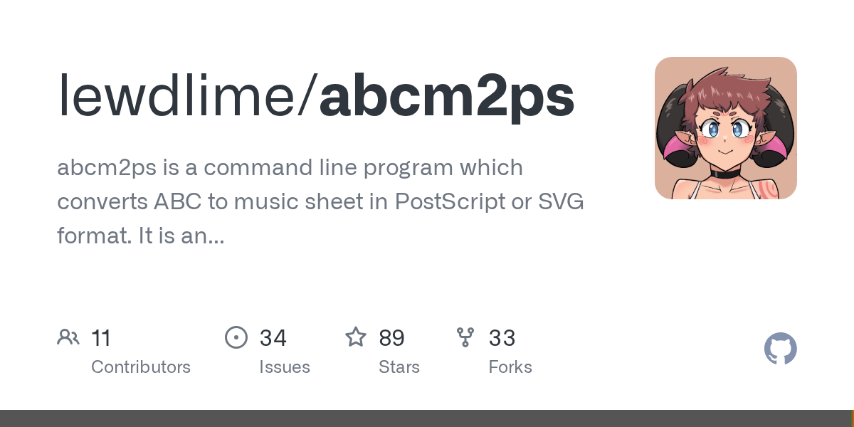 GitHub lewdlime/abcm2ps abcm2ps is a command line program which converts ABC to music sheet