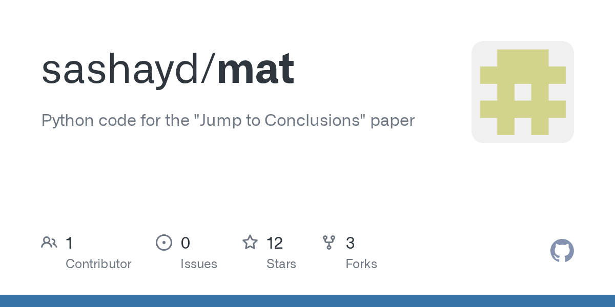 GitHub sashayd/mat Python code for the "Jump to Conclusions" paper