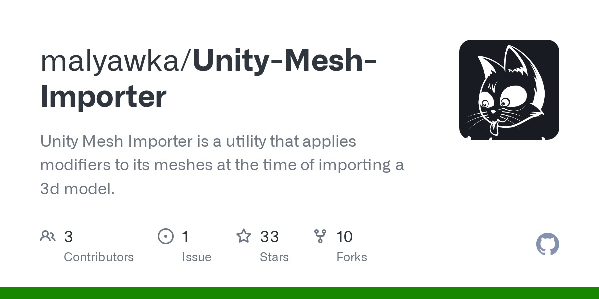 GitHub malyawka/UnityMeshImporter Unity Mesh Importer is a utility