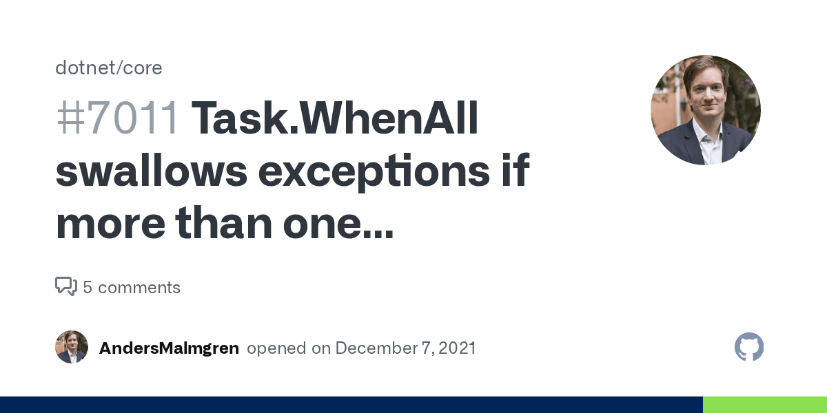 Task.WhenAll swallows exceptions if more than one exception occurs