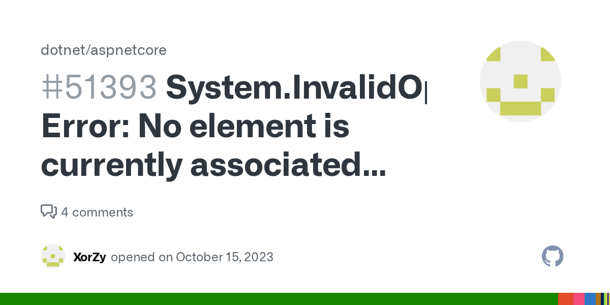 System.InvalidOperationException Error No element is currently