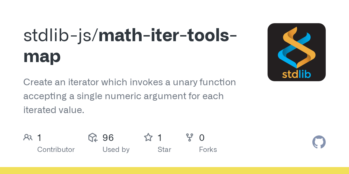GitHub stdlibjs/mathitertoolsmap Create an iterator which