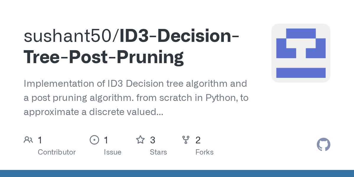 GitHub sushant50/ID3DecisionTreePostPruning Implementation of ID3 Decision tree algorithm
