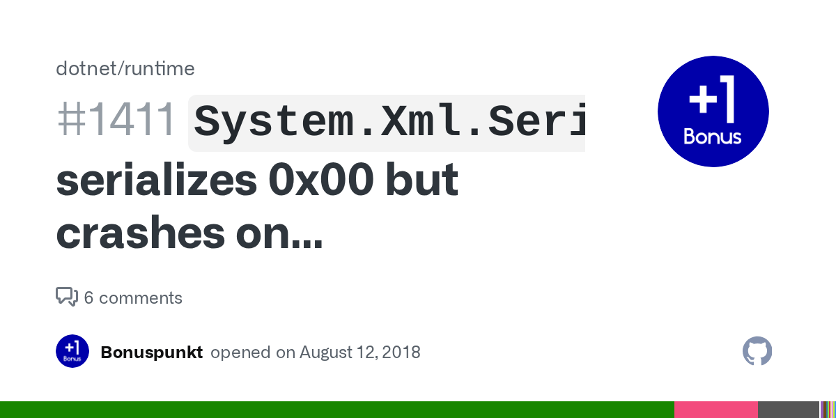 `System.Xml.Serialization.XmlSerializer` serializes 0x00 but crashes on
