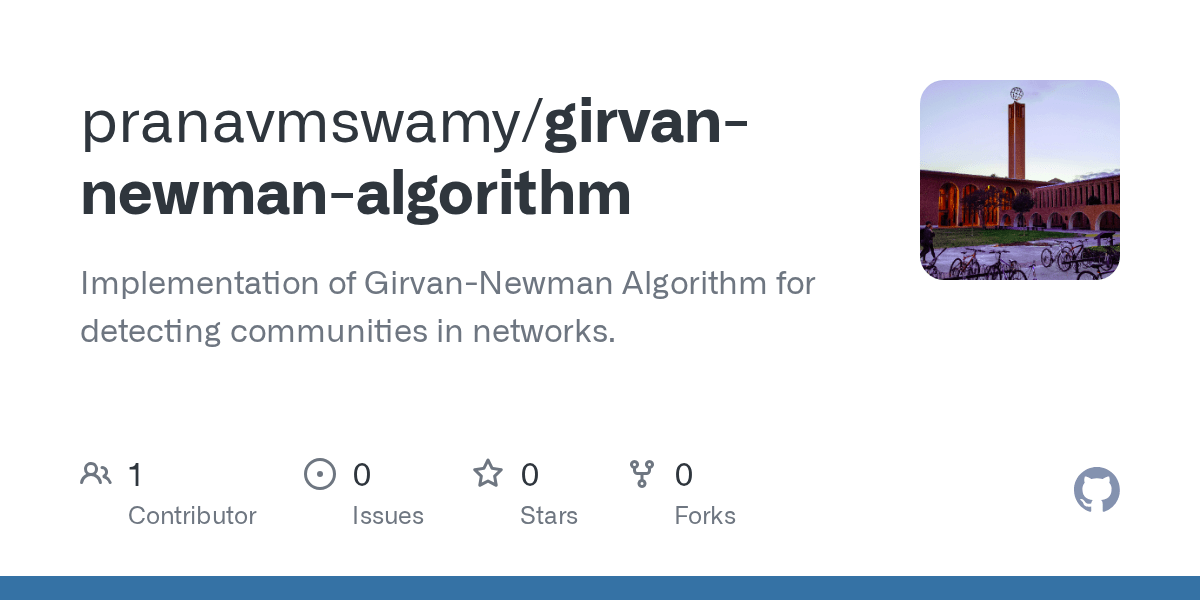GitHub pranavmswamy/girvannewmanalgorithm Implementation of Girvan