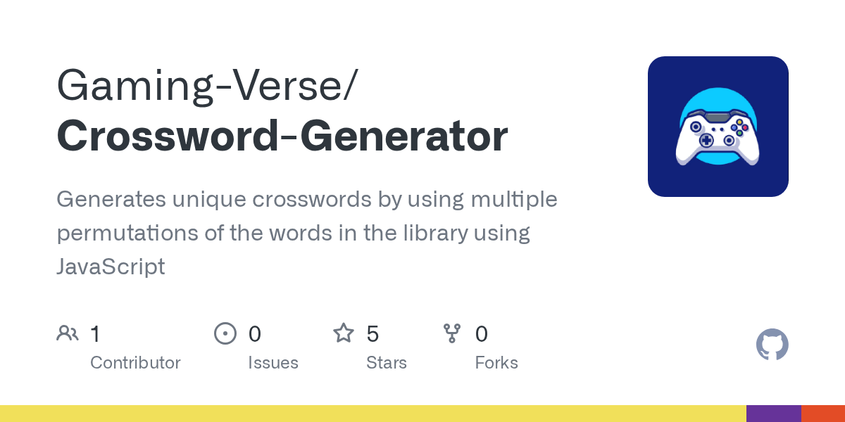 GitHub GamingVerse/CrosswordGenerator Generates unique crosswords
