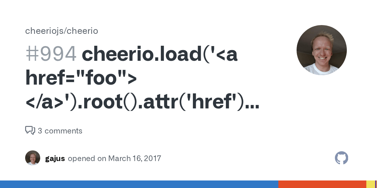 cheerio.load(' ').root().attr('href') gives undefined · Issue 994 · cheeriojs/cheerio · GitHub
