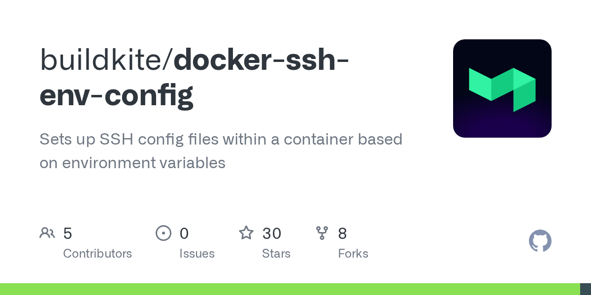 GitHub buildkite/dockersshenvconfig Sets up SSH config files