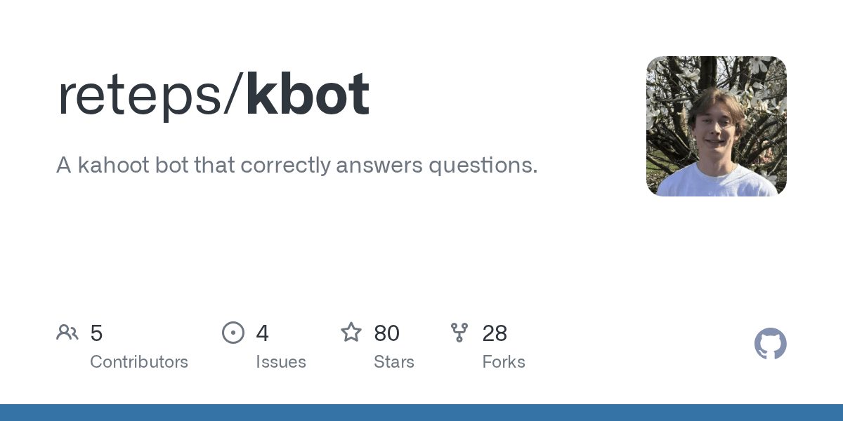 GitHub reteps/kbot A kahoot bot that correctly answers questions.(04)