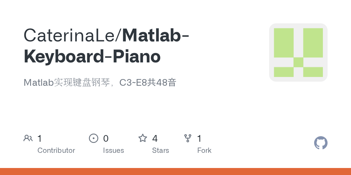 GitHub CaterinaLe/MatlabKeyboardPiano Matlab实现键盘钢琴，C3E8共48音