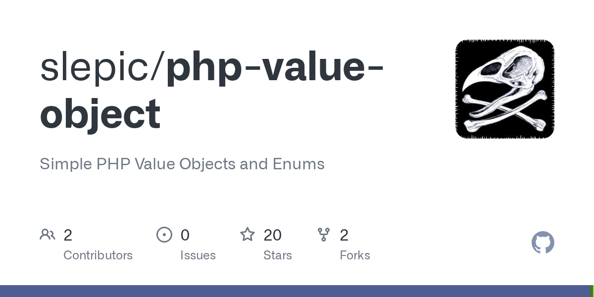 GitHub slepic/phpvalueobject Simple PHP Value Objects and Enums