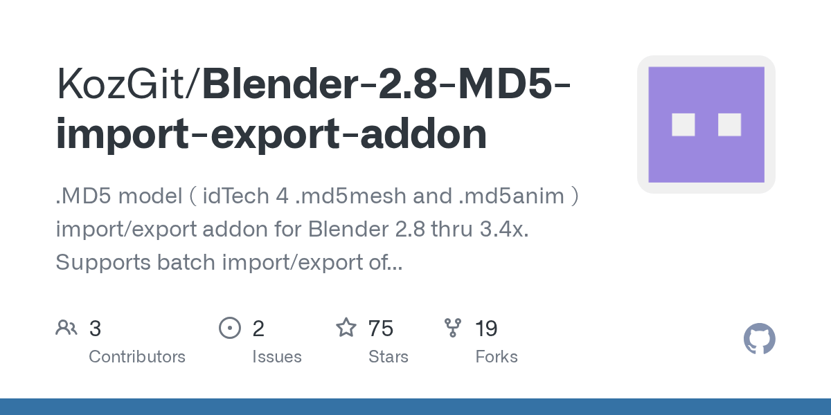 GitHub KozGit/Blender2.8MD5importexportaddon .MD5 model ( idTech 4 .md5mesh and .md5anim