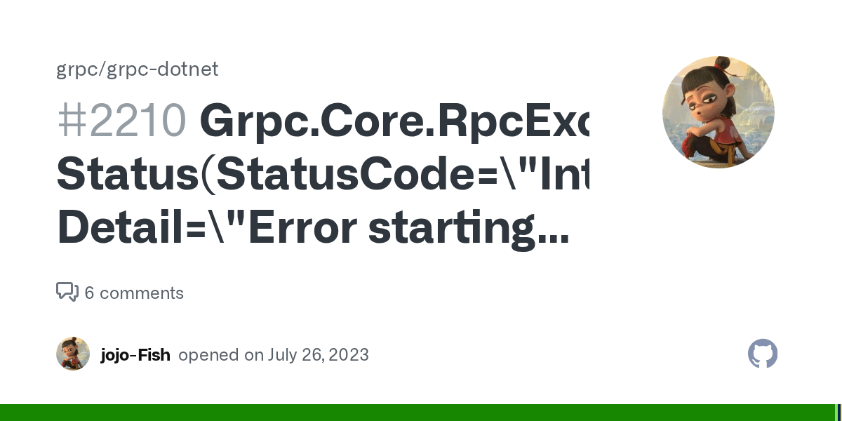 Grpc.Core.RpcException Status(StatusCode=\"Internal\", Detail=\"Error