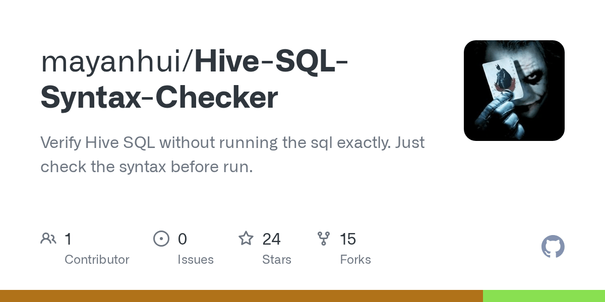 GitHub mayanhui/HiveSQLSyntaxChecker Verify Hive SQL without