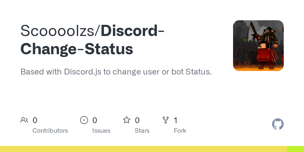 GitHub Scoooolzs/DiscordChangeStatus Based with Discord.js to change user or bot Status.