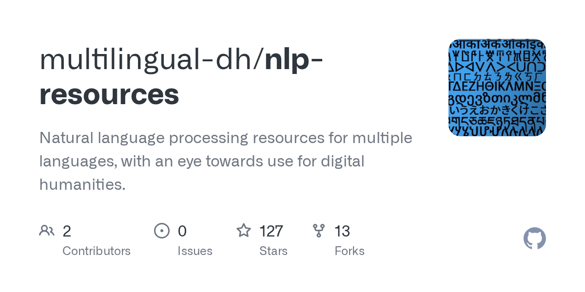 GitHub multilingualdh/nlpresources Natural language processing