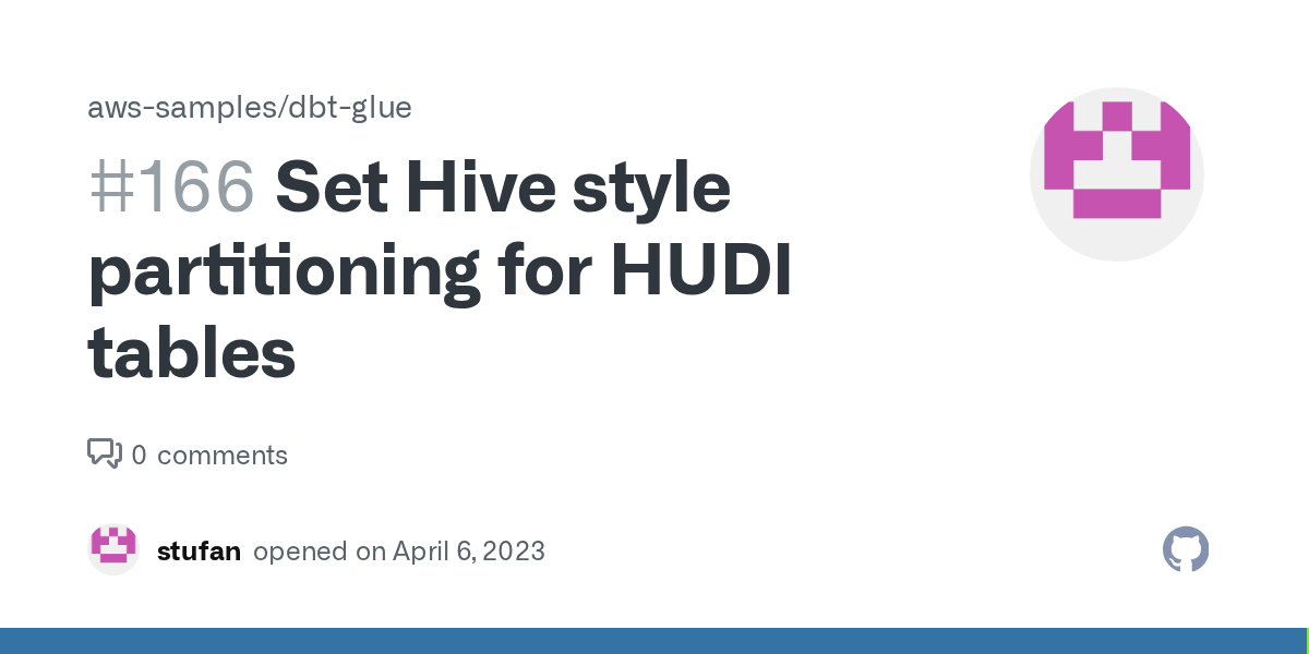 Set Hive style partitioning for HUDI tables · Issue 166 · awssamples