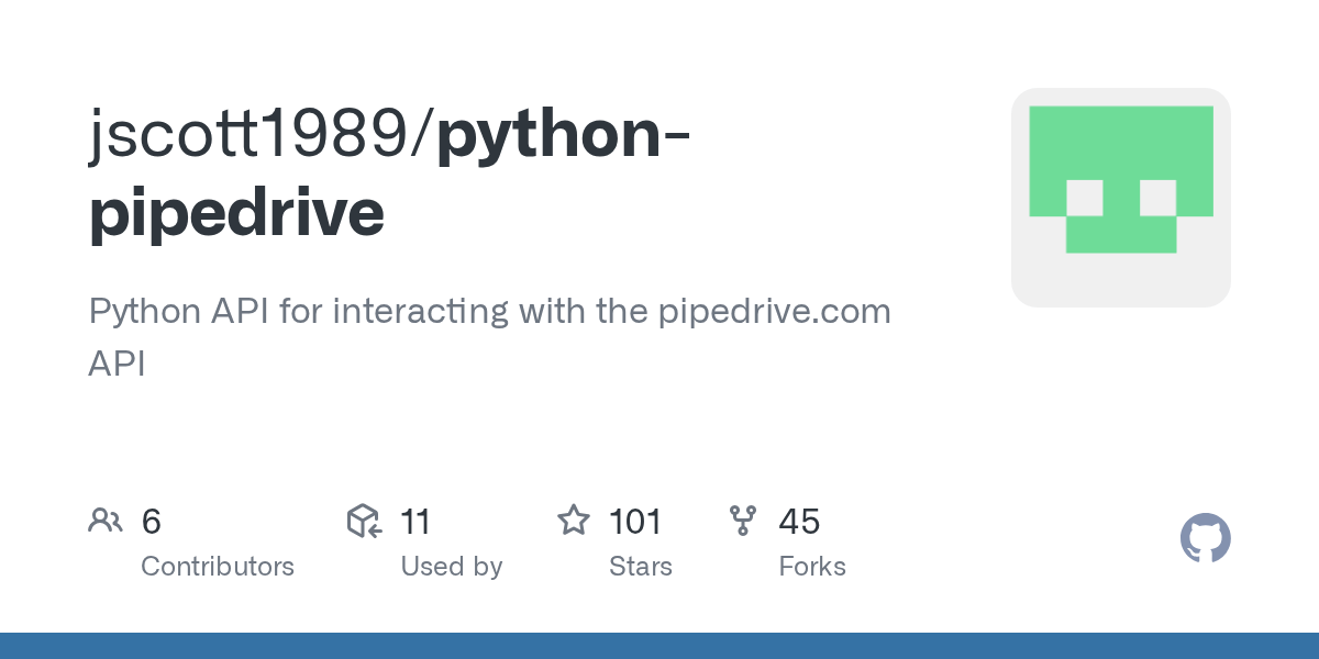 GitHub jscott1989/pythonpipedrive Python API for interacting with