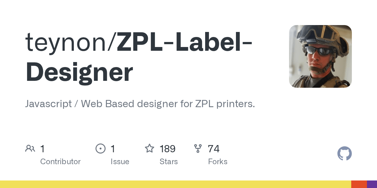 GitHub teynon/ZPLLabelDesigner Javascript /  Based designer for