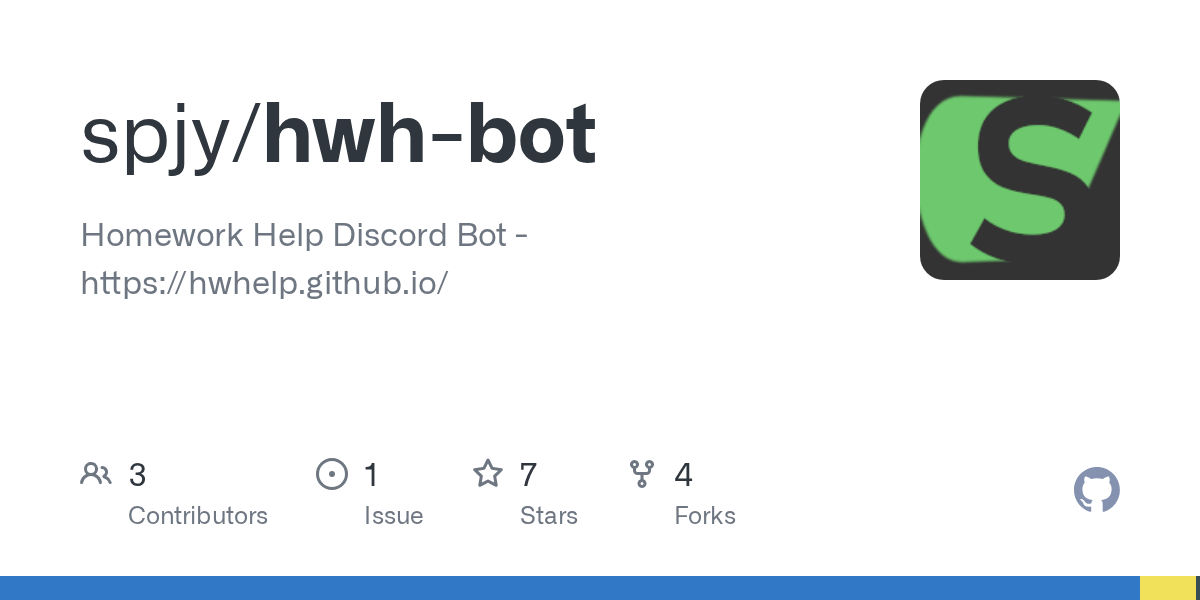 GitHub spjy/hwhbot Homework Help Discord Bot https//hwhelp