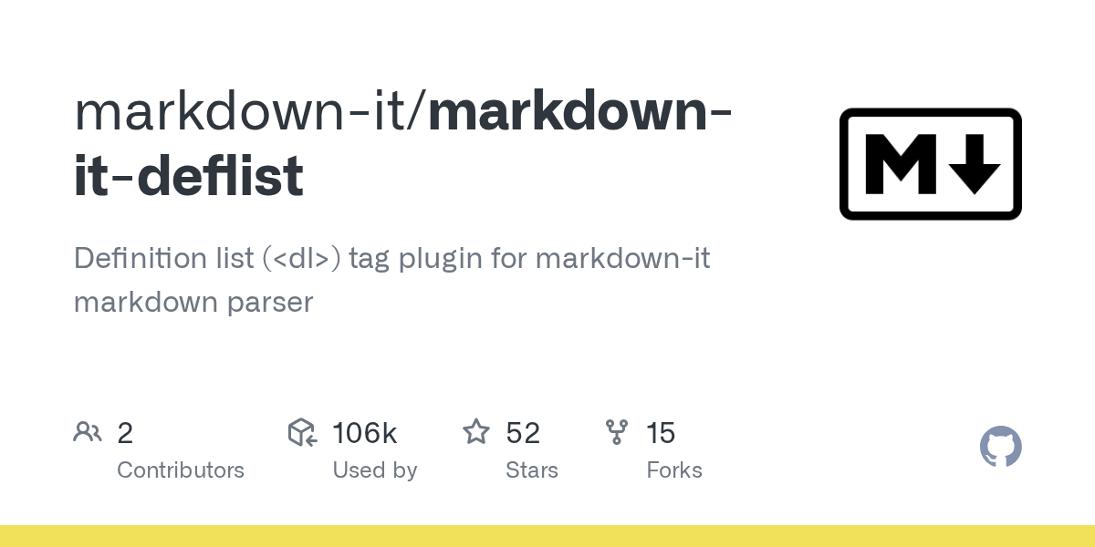 GitHub markdownit/markdownitdeflist Definition list ( ) tag