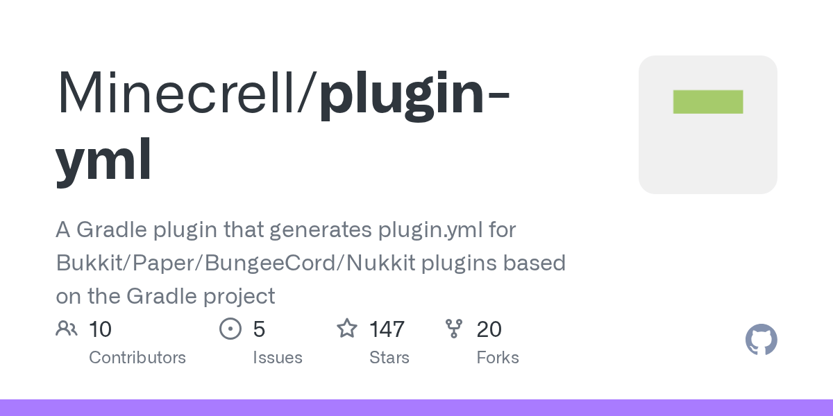 GitHub Minecrell/pluginyml A Gradle plugin that generates plugin