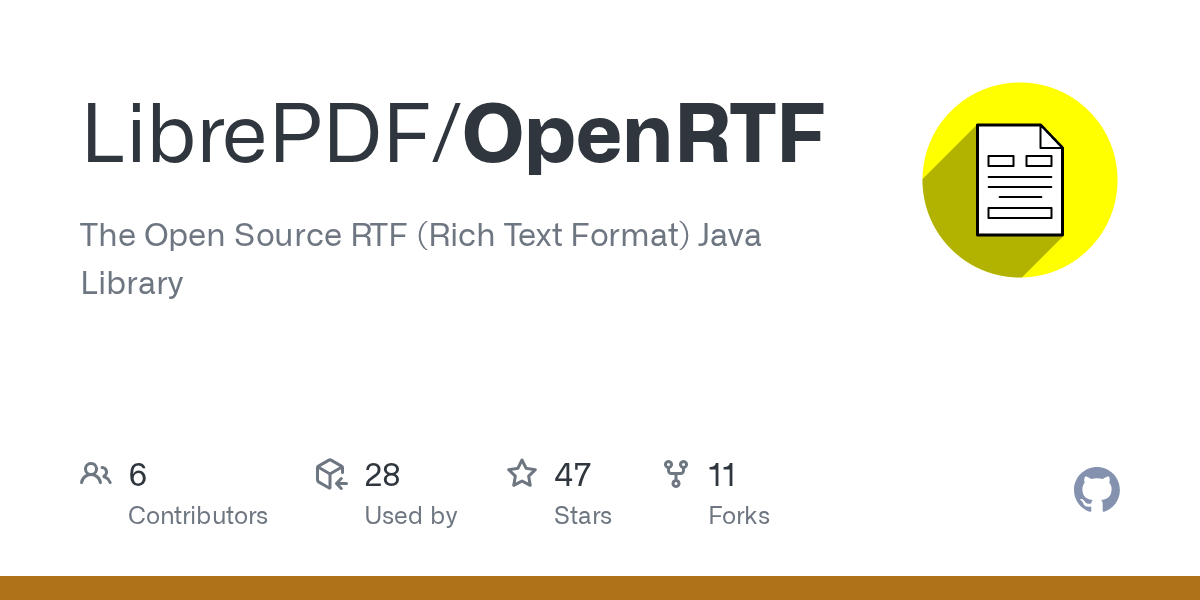 GitHub LibrePDF/OpenRTF The Open Source RTF (Rich Text Format) Java