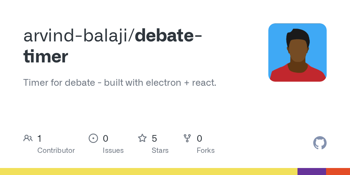 GitHub arvindbalaji/debatetimer Timer for debate built with electron + react.