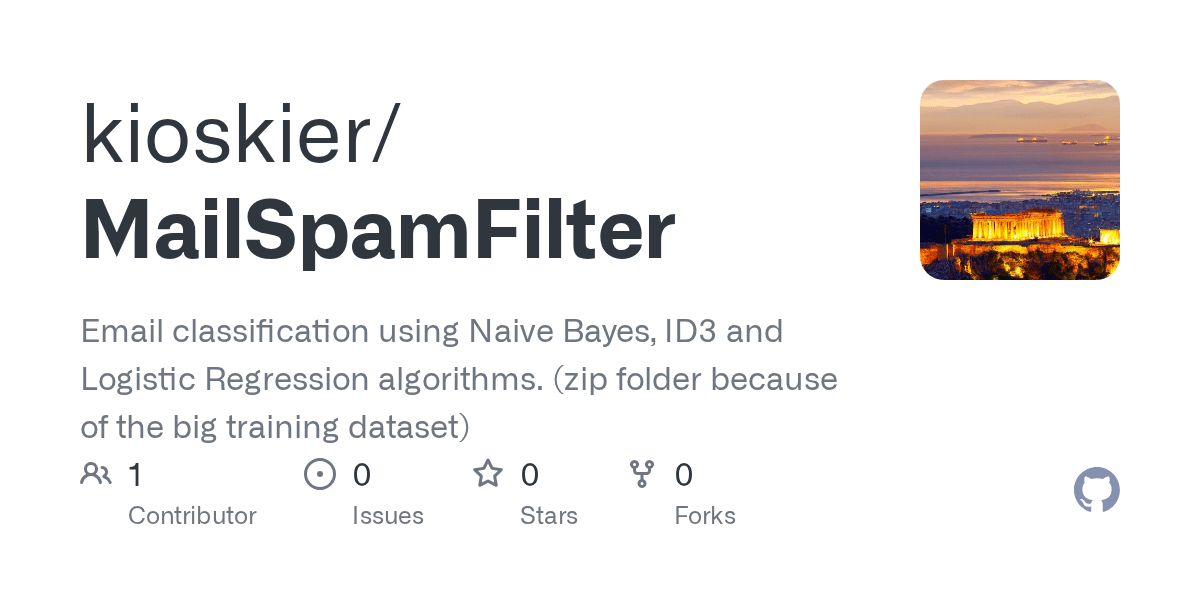 GitHub kioskier/MailSpamFilter Email classification using Naive
