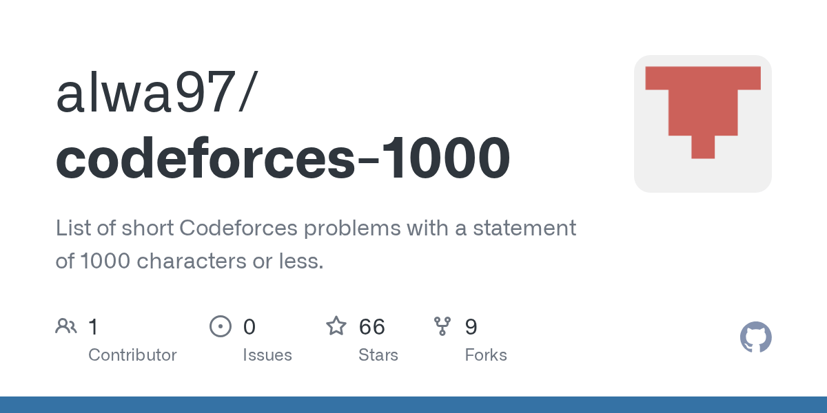 GitHub valeesi/codeforces1000 List of short Codeforces problems
