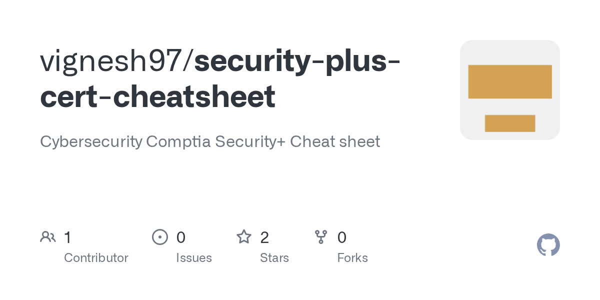 GitHub vignesh97/securitypluscertcheatsheet Cybersecurity Comptia