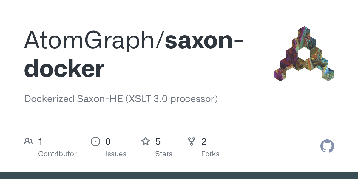 GitHub AtomGraph/saxondocker Dockerized SaxonHE (XSLT 3.0 processor)