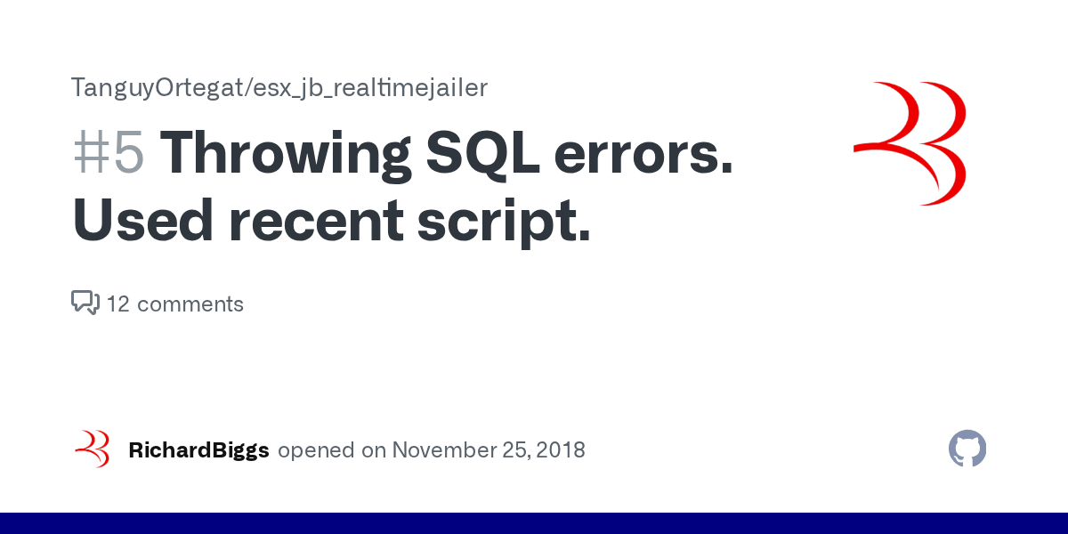 Throwing SQL errors. Used recent script. · Issue 5 · TanguyOrtegat/esx_jb_realtimejailer · GitHub