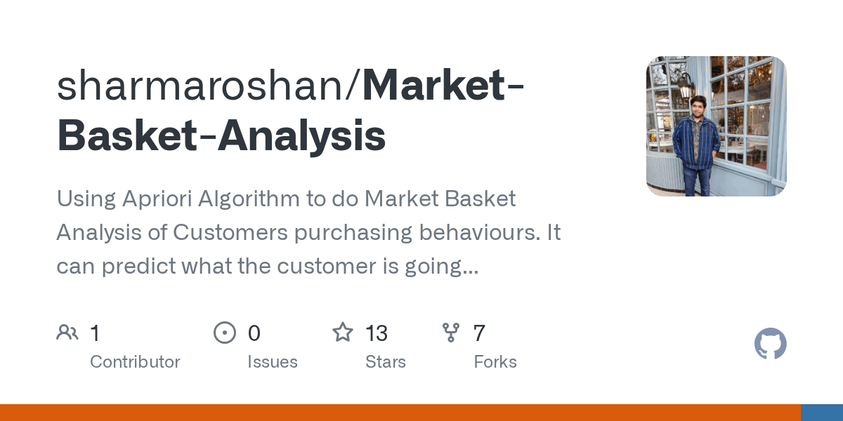 GitHub sharmaroshan/MarketBasketAnalysis Using Apriori Algorithm