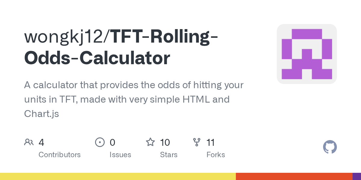 GitHub wongkj12/TFTRollingOddsCalculator A calculator that