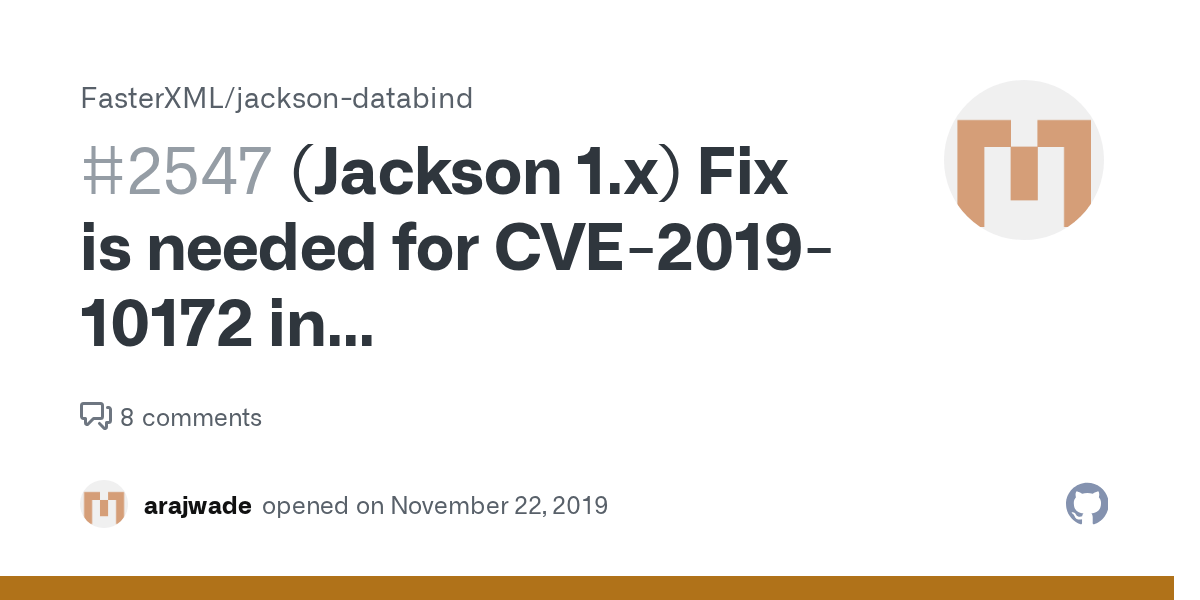 (Jackson 1.x) Fix is needed for CVE201910172 in org.codehaus.jackson