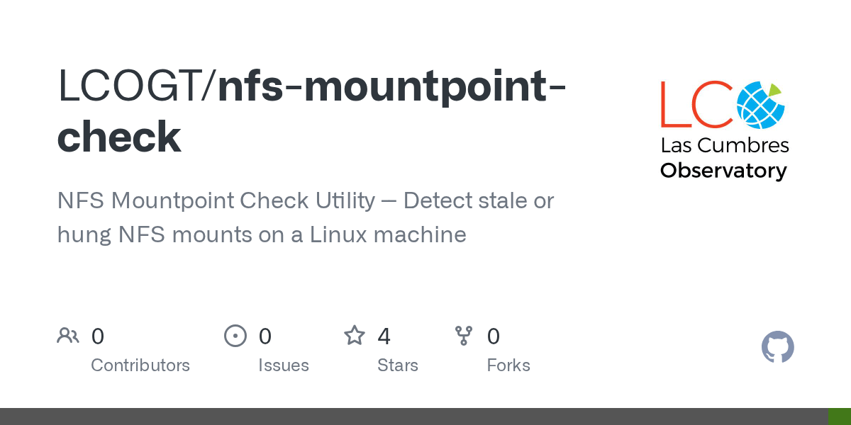 GitHub LCOGT/nfsmountpointcheck NFS Mountpoint Check Utility